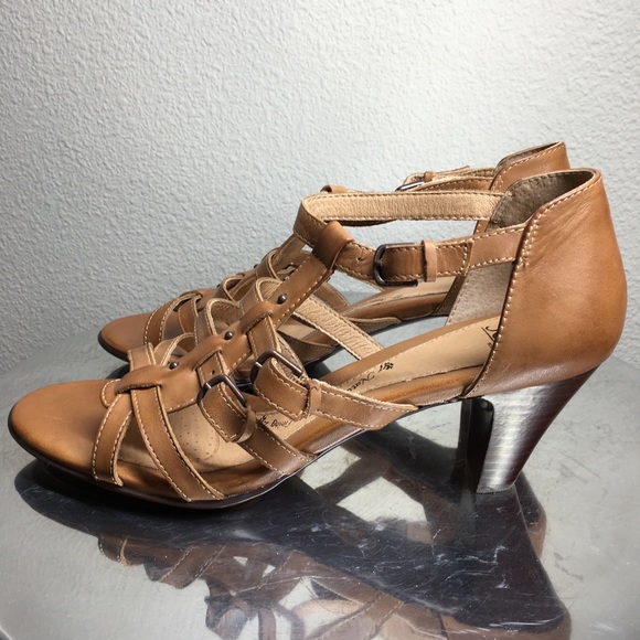 Sofft Tan Leather Heeled Sandals Sz 10 - Picture 3 of 6